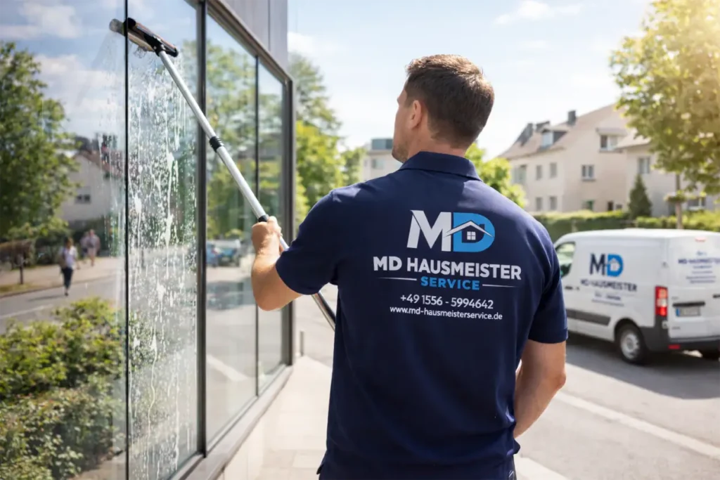 MD Hausmeister Service aus Erlensee bei der Glasreinigung und Treppenhauspflege im Main-Kinzig-Kreis und Rhein-Main-Gebiet.